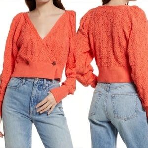 Free People coral pink Olive you double button knit cardigan sweater